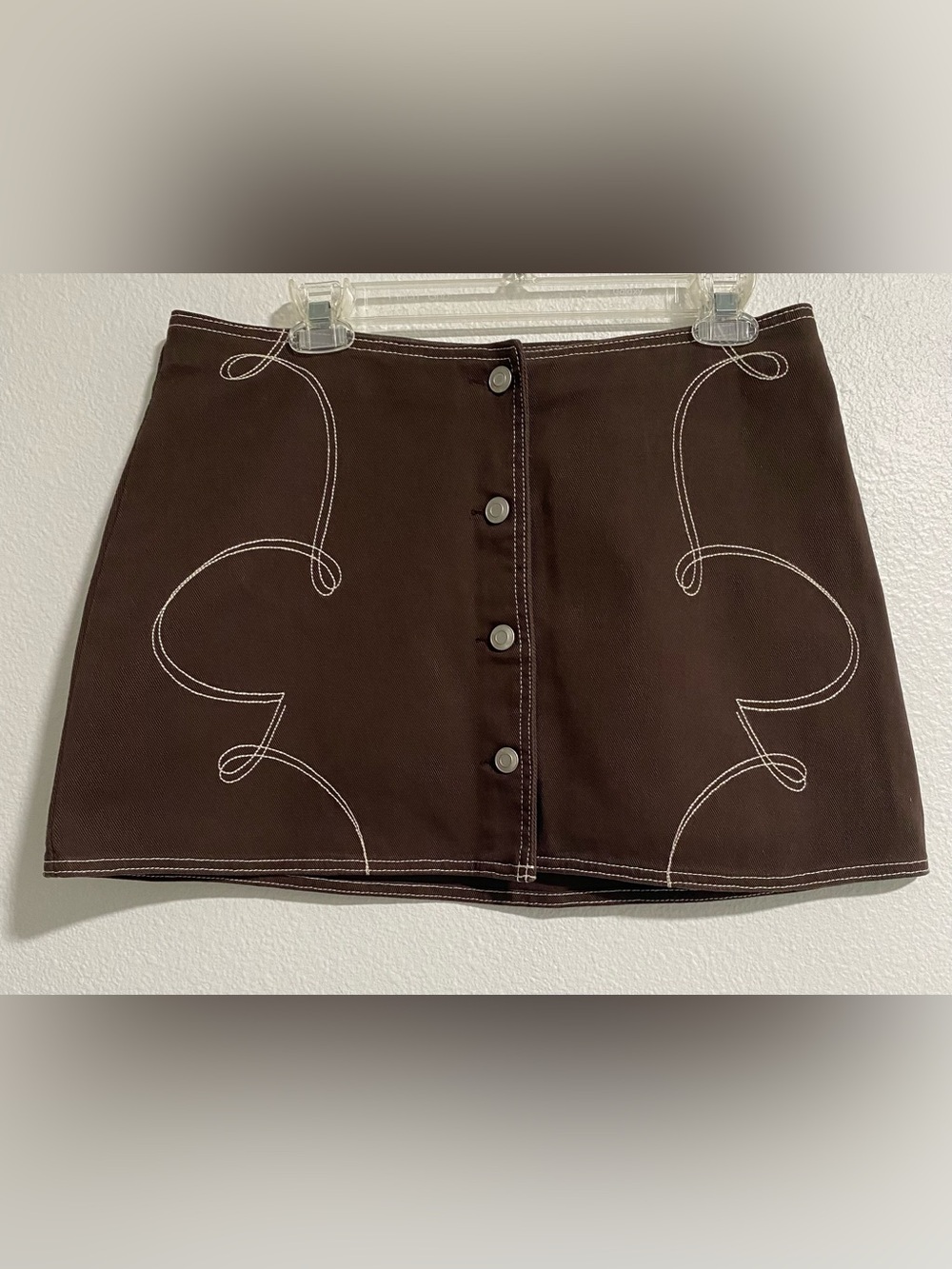 GB Brown Denim Mini Skirt Western Style 100% Cotton sz L NWT $64